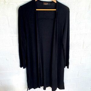 Renee C. Ribbed Open Front Black Duster Cardigan sz L